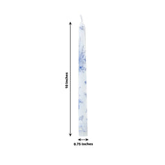 12 Pack 10" French Toile Wax Taper Candles White and Blue Unscented Candles