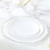 10-Pack Economy Plastic Round Charger Plates 13" in White with Silver Scalloped Rim, Decorative Dinner Party Serving Plates