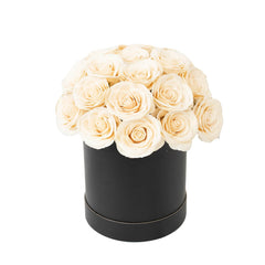 Ivory Prearranged Rose Centerpiece Arrangement, 27pcs Roses with Black Round Gift Box
