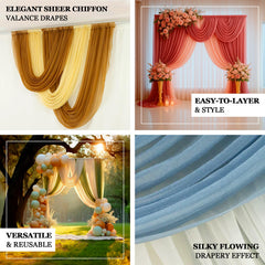 Dusty Blue Sheer Chiffon Valance Curtain 4ft x 6ft – Wedding Arch Drape with Rod Pocket, Voile Backdrop Panel