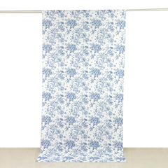 French Toile Polyester Backdrop Curtain – Blue Floral 5ft x 10ft Rod Pocket Drape Panel