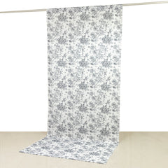 French Toile Polyester Backdrop Curtain – Black Floral 5ft x 12ft Rod Pocket Drape Panel