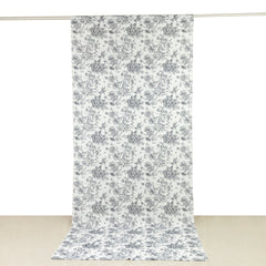 French Toile Polyester Backdrop Curtain – Black Floral 5ft x 12ft Rod Pocket Drape Panel