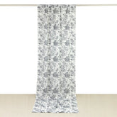French Toile Polyester Backdrop Curtain – Black Floral 5ft x 12ft Rod Pocket Drape Panel