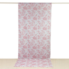 French Toile Polyester Backdrop Curtain – Pink Floral 5ft x 12ft Rod Pocket Drape Panel