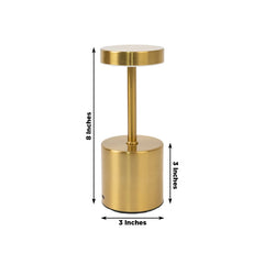 Gold Metal LED Table Lamp – 8" Cordless USB Rechargeable, Dimmable Touch-Control Night Light, Modern Minimalist Design