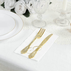 100 Paper Dinner Napkins White with Gold Foil Monogram "E" – 8"x4" Folded, Disposable Party Napkins