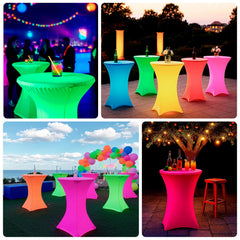Glow Neon Orange Fitted Spandex Cocktail Tablecloth – 30" Round, Wrinkle-Free Cover