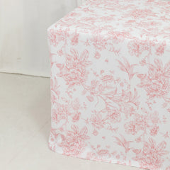 French Toile Fitted Tablecloth 6ft – Pink & White Rectangular Polyester Wrinkle-Resistant Table Cover