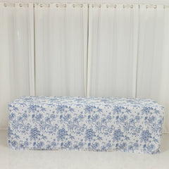 French Toile Fitted Tablecloth 8ft – Blue & White Rectangular Polyester Wrinkle-Resistant Table Cover