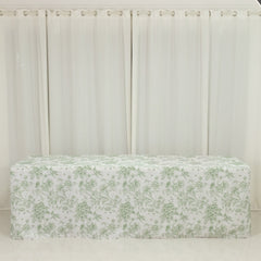 French Toile Fitted Tablecloth 8ft – Dusty Sage Green & White Rectangular Polyester Wrinkle-Resistant Table Cover