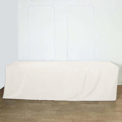 Fitted Polyester 96"x30" Rectangle Tablecloth Ivory - Durable and Easy to Maintain Table Cover