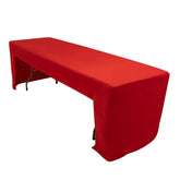 Fitted Polyester 96"x30" Rectangle Tablecloth Red with Open Back Design - Easy to Maintain and Wrinkle-Resistant Table Cover for Trade Shows & Displays
