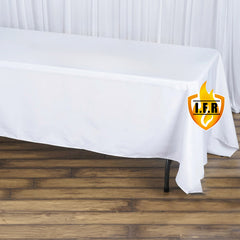 Fire Retardant Premium Polyester 72"x120" Rectangular Tablecloth White - Stylish High-Performance Table Cover for Large Gatherings