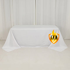 Fire Retardant Premium Polyester 90"x132" Rectangular Tablecloth White - Stylish High-Performance Seamless Table Cover for Large Gatherings
