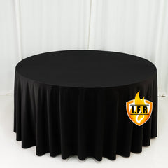 Fire Retardant Scuba Tablecloth – 120" Round Black, Wrinkle Free, Stain Resistant, Seamless Polyester Cover