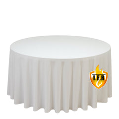 Fire Retardant Scuba Tablecloth – 120" Round White, Wrinkle Free, Stain Resistant, Seamless Polyester Cover