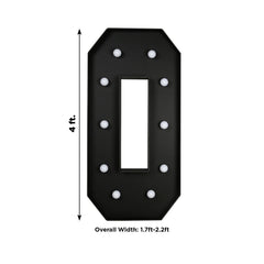 Giant LED Marquee Light Up Number "0", Black 4ft Pre-Cut Foam Board with 10 Warm White Battery Operated LEDs, Glue Gun and Sticks