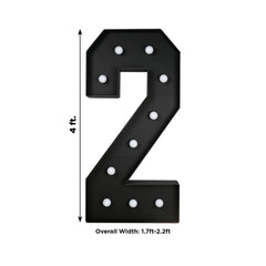 Giant LED Marquee Light Up Number "2", Black 4ft Pre-Cut Foam Board with 10 Warm White Battery Operated LEDs, Glue Gun and Sticks