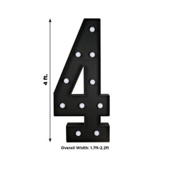 Giant LED Marquee Light Up Number "4", Black 4ft Pre-Cut Foam Board with 10 Warm White Battery Operated LEDs, Glue Gun and Sticks