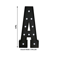 Giant LED Marquee Light Up Letter "A", Black 4ft Pre-Cut Foam Board with 10 Warm White Battery Operated LEDs, Glue Gun and Sticks