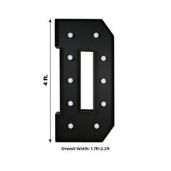 Giant LED Marquee Light Up Letter "D", Black 4ft Pre-Cut Foam Board with 10 Warm White Battery Operated LEDs, Glue Gun and Sticks