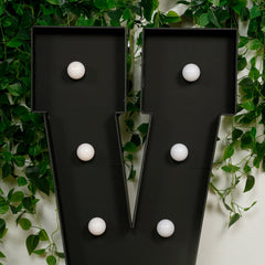 Giant LED Marquee Light Up Letter "V", Black 4ft Pre-Cut Foam Board with 10 Warm White Battery Operated LEDs, Glue Gun and Sticks