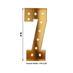 Giant LED Marquee Light Up Number "7", Gold 4ft Pre-Cut Foam Board with 10 Warm White Battery Operated LEDs, Glue Gun and Sticks