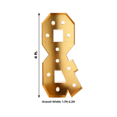 Giant LED Marquee Light Up Symbol "&", Gold 4ft Pre-Cut Foam Board with 10 Warm White Battery Operated LEDs, Glue Gun and Sticks
