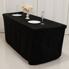 Fitted Polyester 72"x24"x30" Rectangle Tablecloth Black - Perfect Fit for Special Size Tables