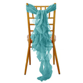 Chiffon Chair Sash with Curly Design Turquoise - Stylish Chair Decorations