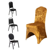 Crushed Velvet Spandex Banquet Chair Cover Fitted Slipcover Gold - Stretch 190GSM Slipcover with Foot Pockets