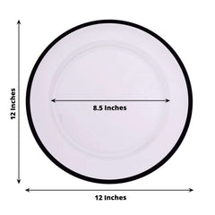 10-Pack Economy Plastic Round Charger Plates 12" in Clear with Wide Black Rim, Decorative Dinner Party Serving Plates