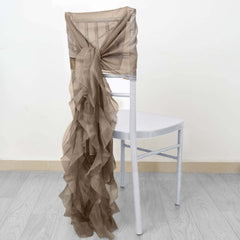 Chiffon Chair Sash with Curly Design Taupe - Stylish Chair Decorations