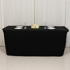 Fitted Polyester 72"x24"x30" Rectangle Tablecloth Black - Perfect Fit for Special Size Tables