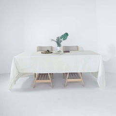 Faux Linen 60"x126" Rectangular Tablecloth White - Slubby Textured & Wrinkle Resistant for Weddings and Special Events