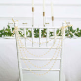 Faux Pearl Beaded 16" Chair Back Garland Sash Amber Gatsby-Inspired Style - Pre-Tied Chic Wedding Decor for Chiavari Chairs