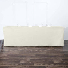 Fitted Polyester 96"x30" Rectangle Tablecloth Ivory - Durable and Easy to Maintain Table Cover
