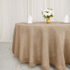 Faux Burlap Jute 120" Round Tablecloth Natural - Rustic Seamless Event Table Linen