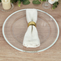 10-Pack Economy Plastic Round Charger Plates 12" in Clear with Wide Silver Rim, Decorative Dinner Party Serving Plates