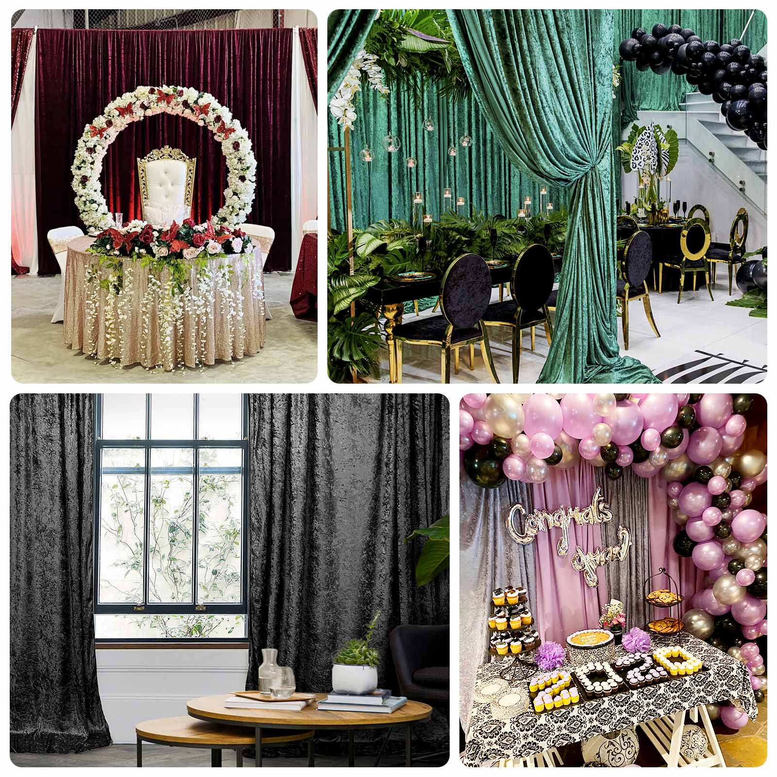 Hunter Emerald Green Crushed Velvet Backdrop Curtain – 5ft x 10ft Event Drape with Rod Pocket, Privacy Panel for Photo Booths & Events