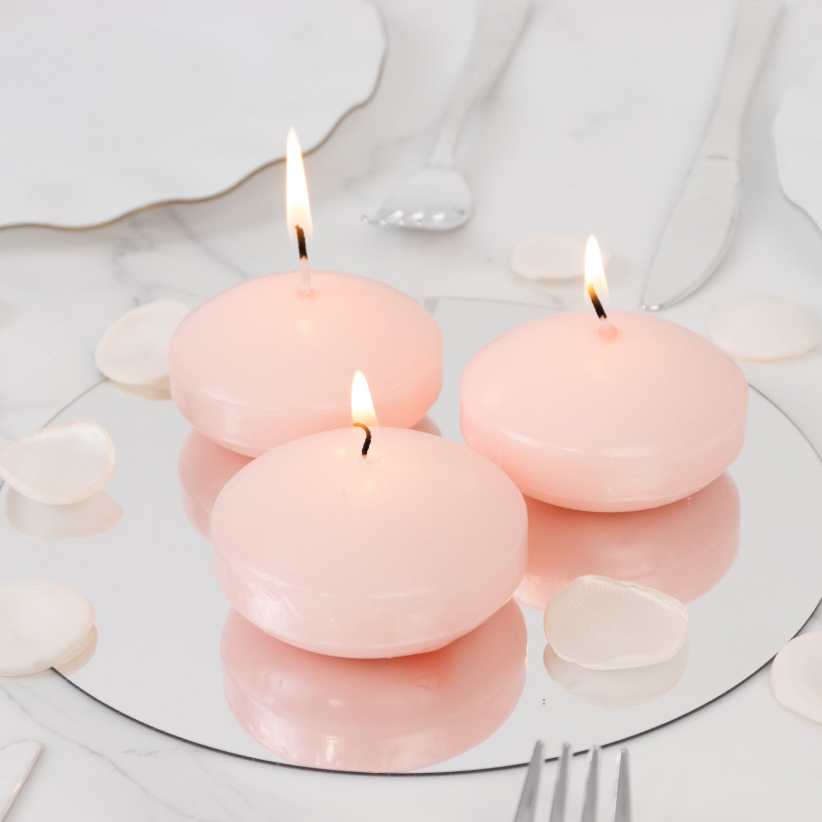12 Pack 3" Blush Floating Candles, Unscented Dripless Wax Discs for Centerpieces