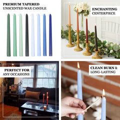 12 Pack 10" French Toile Wax Taper Candles White and Sage Green Unscented Candles