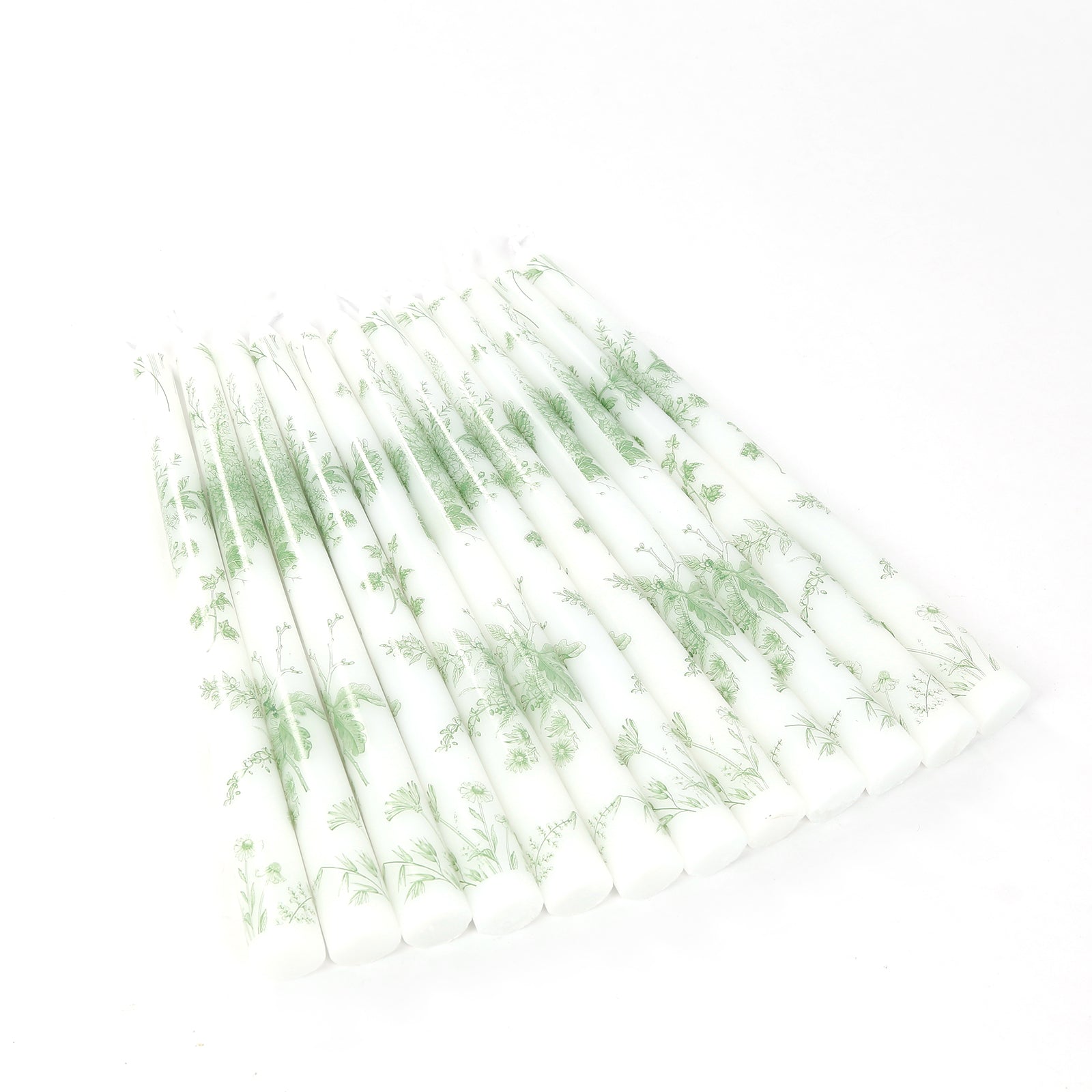 12 Pack 10" French Toile Wax Taper Candles White and Sage Green Unscented Candles