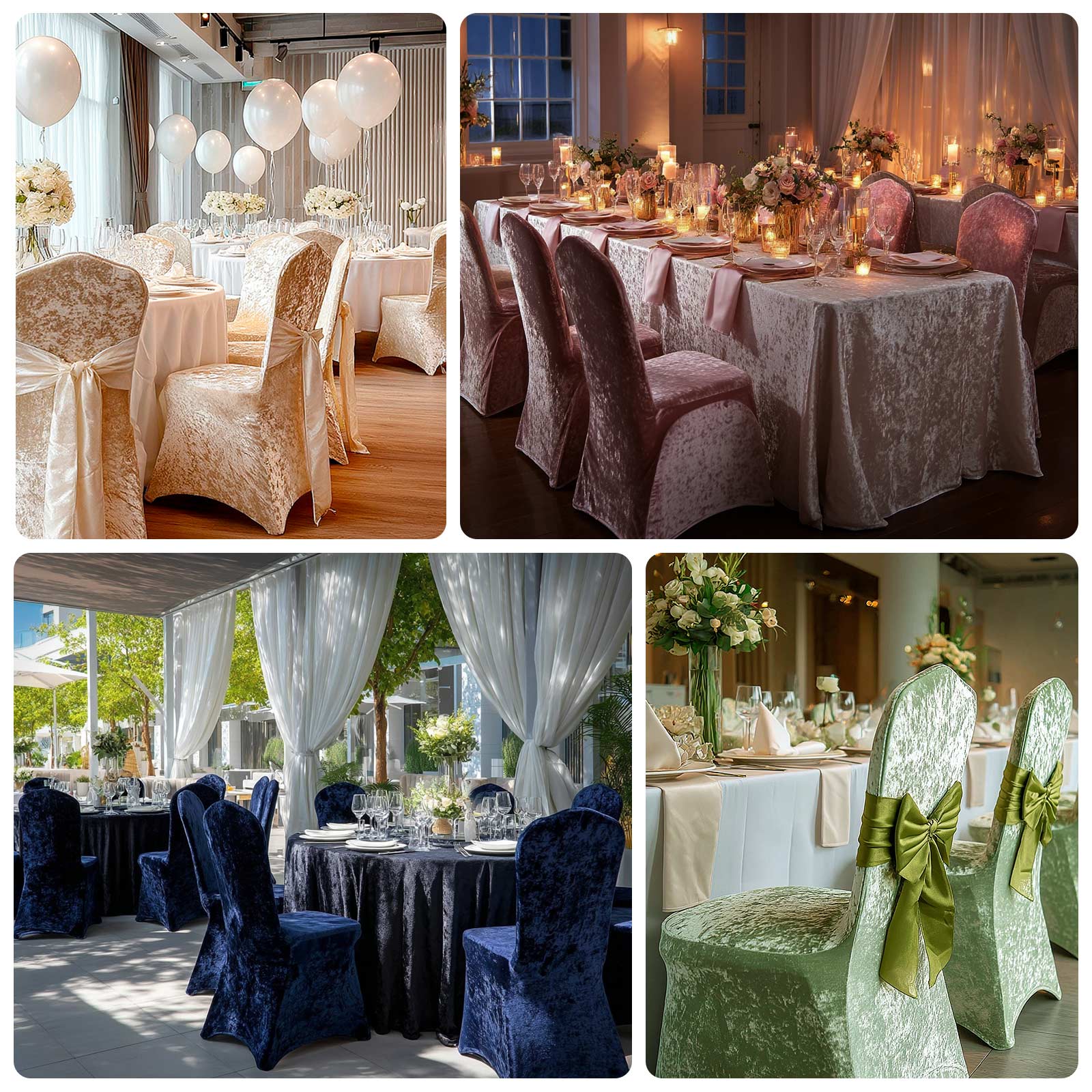 Crushed Velvet Spandex Banquet Chair Cover Fitted Slipcover Navy Blue - Stretch 190GSM Slipcover with Foot Pockets