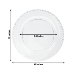 10-Pack Economy Round Plastic Charger Plates 13" in Clear Beaded Rim, Stylish Dinner Party Serving Plates