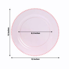 10-Pack Economy Round Plastic Charger Plates 13" in Transparent Blush with Beaded Rim, Stylish Dinner Party Serving Plates
