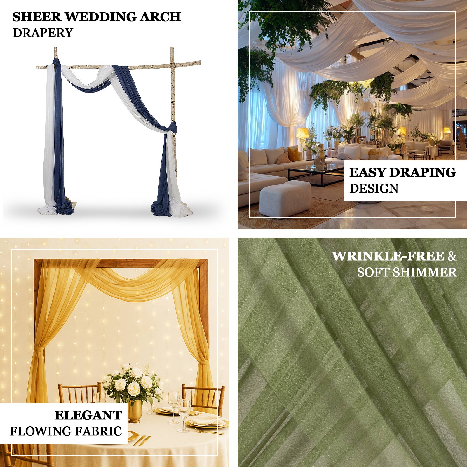 Gold Sheer Backdrop Drape – 5ft x 14ft Wedding Arch & Ceiling Decor Panel, Wrinkle Free with Soft Shimmer