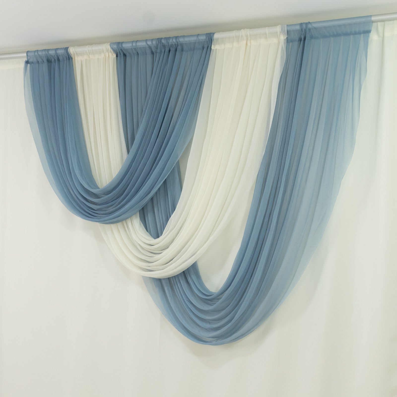 Dusty Blue Sheer Chiffon Valance Curtain 4ft x 5ft –  Wedding Arch Drape with Rod Pocket, Voile Backdrop Panel