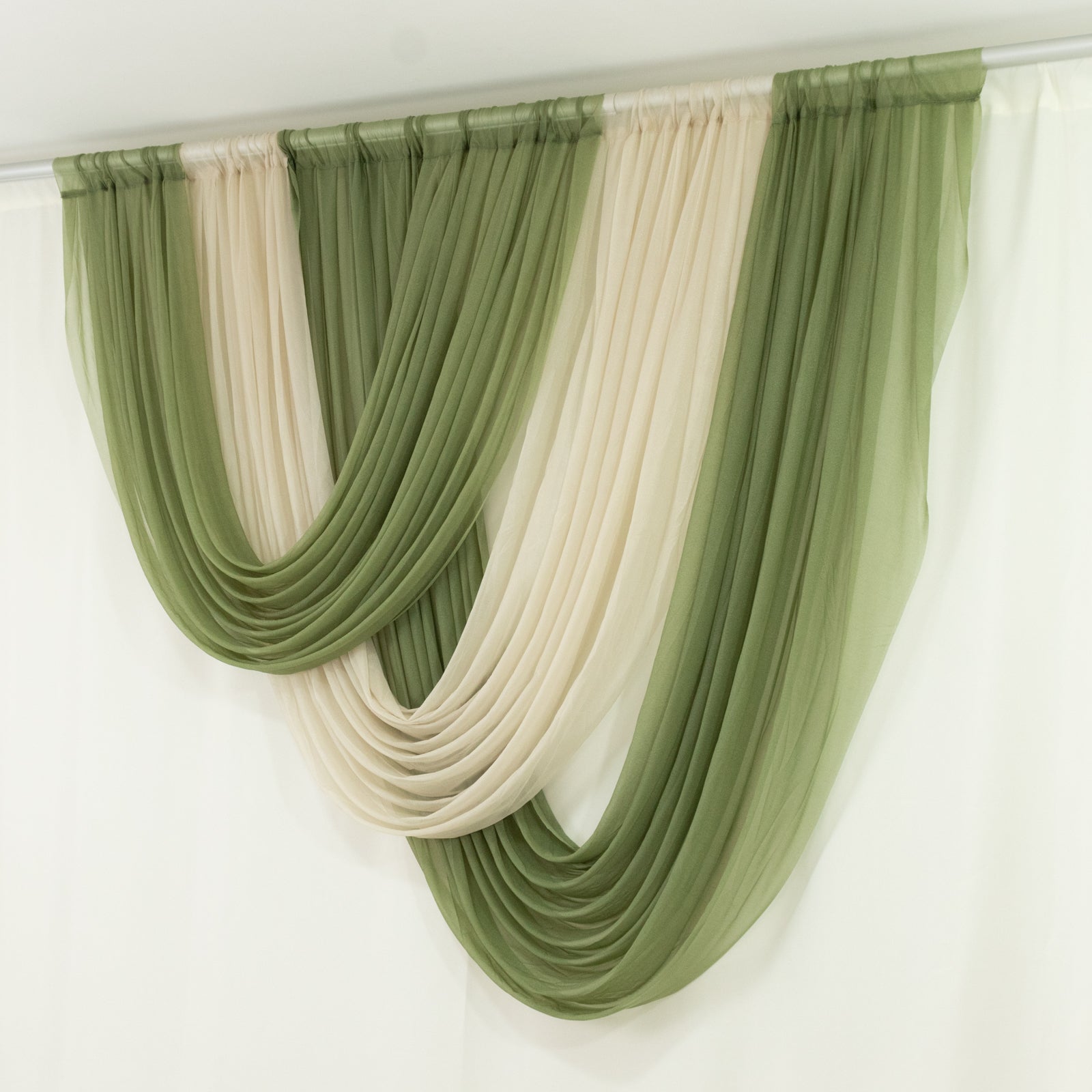 Dusty Sage Green Sheer Chiffon Valance Curtain 4ft x 5ft –  Wedding Arch Drape with Rod Pocket, Voile Backdrop Panel